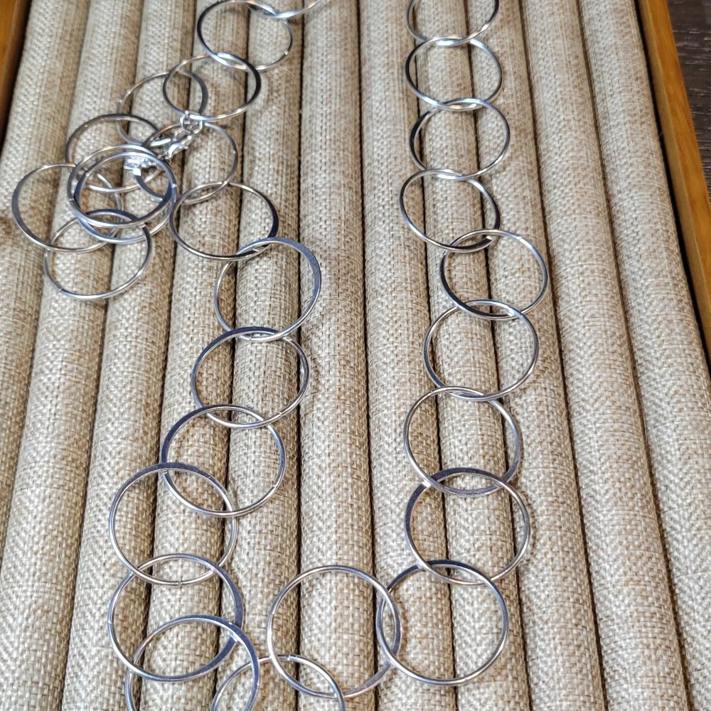 Signed BR Silver Tone Chain Link Necklace 30" Long Banana Republic Jewelry - Picture 7 of 10